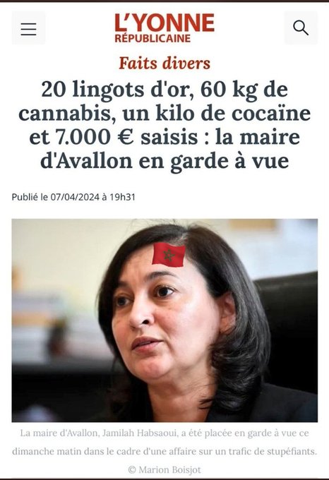 algerlido's tweet photo. 🚨La maire d'Avallon blanchissait de l'argent sale au nez des  hautes autorités françaises? 
🚨Est-t-elle a la tete d'un réseau du #Mekhzen de #corruption, trafic de #drogue et des #stupéfiants dans la haute sphere de l'#hexagone ? Apres #PEGASUS, blanchiment d'argent sale😎 https://t.co/6T6Rs85pTN