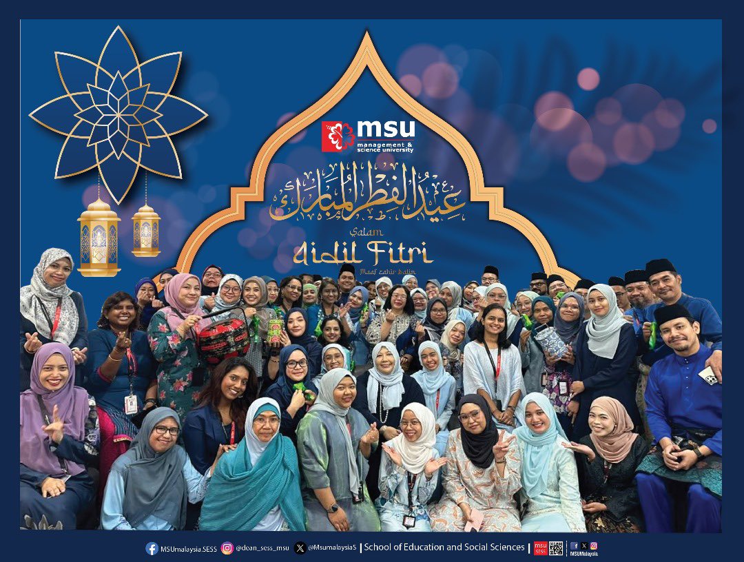 On this blessed occasion of Eid-ul-Fitr, may Allah's blessings fill your life with joy, peace, and prosperity. Eid Mubarak to all Muslims from the School of Education and Social Sciences. Stay safe and enjoy the festive season!
#SESS #MSUmalaysia 
#MSUraya2024 
#SalamAidilfitri🌙