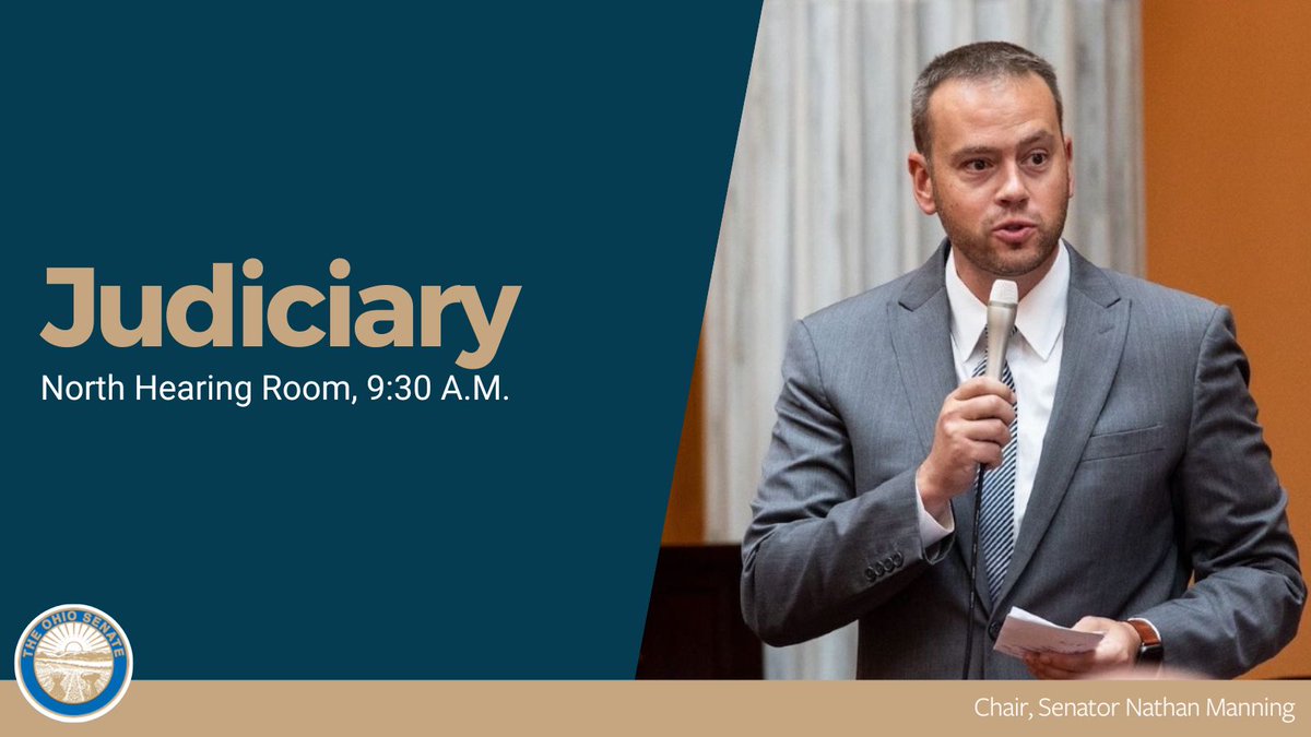 9:30AM: Senate Judiciary Committee in the North Hearing Room with Chair @Manning_Nathan. Watch live on @TheOhioChannel: bit.ly/3JdiPMe