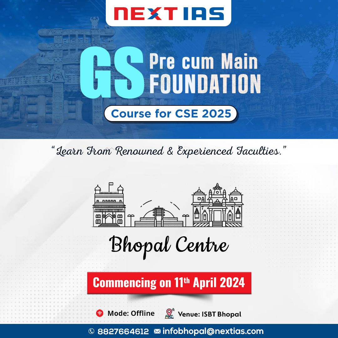 NEXTIAS_Delhi's tweet image. 𝐓𝐚𝐤𝐞 𝐲𝐨𝐮𝐫 𝐩𝐫𝐞𝐩𝐚𝐫𝐚𝐭𝐢𝐨𝐧 𝐭𝐨 𝐭𝐡𝐞 𝐍𝐄𝐗𝐓 𝐋𝐞𝐯𝐞𝐥!
Enroll here: nextias.com/centres/bhopal

NEXT IAS brings you GS CSAT PRE Cum MAIN Foundation Course for CSE 2025!

Latest Batch: 11th April 2024
Location: ISBT, Bhopal

Contact: 8827664612

#UPSC #GScourse