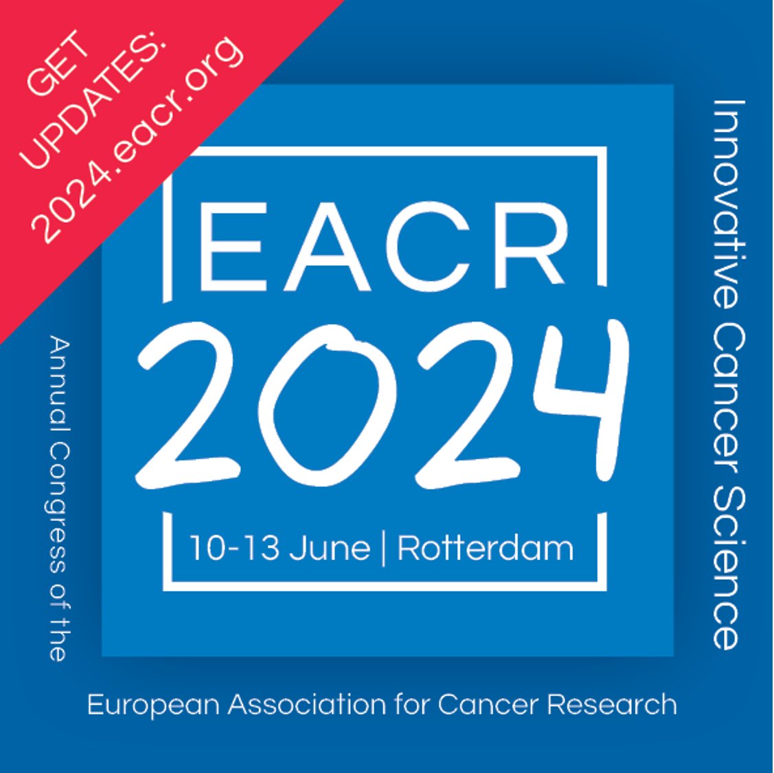 📢One of the best annual events in Cancer Research is coming! Great speakers, excellent scientific content...get ready for the next @EACRnews Congress! 📅Save the date: 10-13 June 2024 in Rotterdam! 👉Early Rate Registration: 29/04/24 👉Regular Rate Registration: 27/05/24