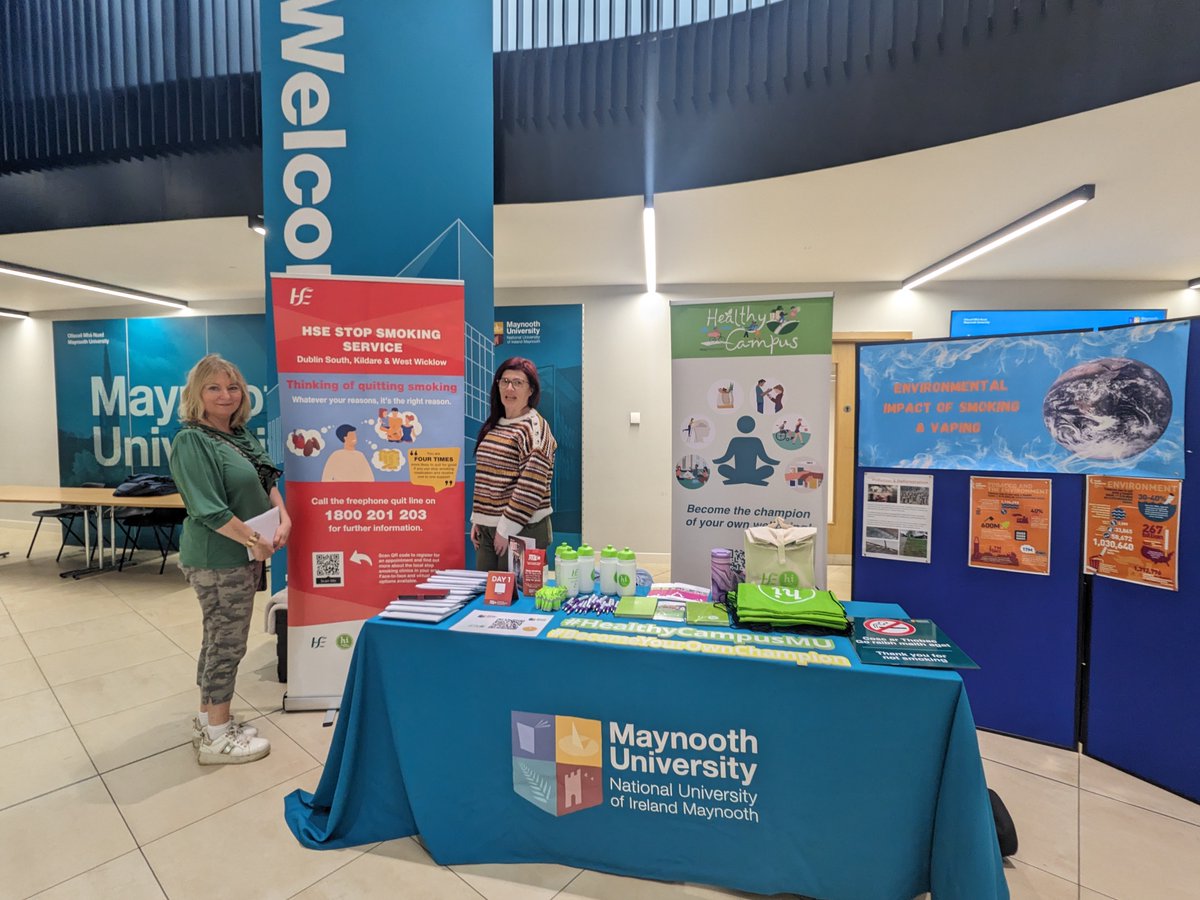 Our #StopSmokingAdvisors were at @MaynoothUni yesterday, providing support for their #CleanerAir campaign as part of #greenweek. Information was given to students and staff on the HSE #QuitSmoking and #Vaping services. To Quit today see here: smartsurvey.co.uk/s/Quitsupport/