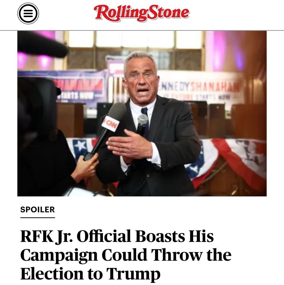 A campaign official representing Robert F. Kennedy Jr. told voters that her “number one priority” is ensuring Joe Biden loses in November. Watch: rollingstone.com/politics/polit…