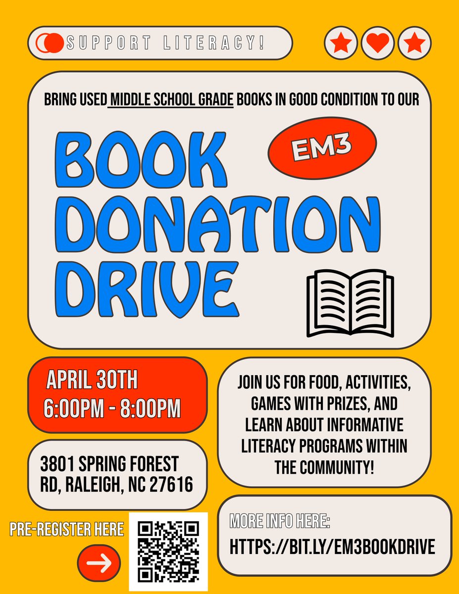 Do you remember your favorite childhood book? Help our students find new favorites! Sign up to attend our book drive today! Time is running out! Link to pre registration: here forms.gle/y7kWRosfKSqapb…