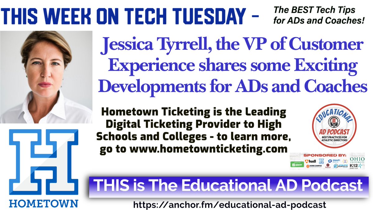 Jessica Tyrrell of Hometown Ticketing shares some cool tech on The EducaAD Podcast! podcasters.spotify.com/pod/show/educa… @coach_ad @AD__insider @HomeTownTix @GCWHSS @NFHS_Org @FIAAANews @OregonADs @WadaWisconsin @wiaawa @ohioiaaa @NCADA1970 @OfficialTHSADA @CSADAOnline @FHSAA @NYSAAA6