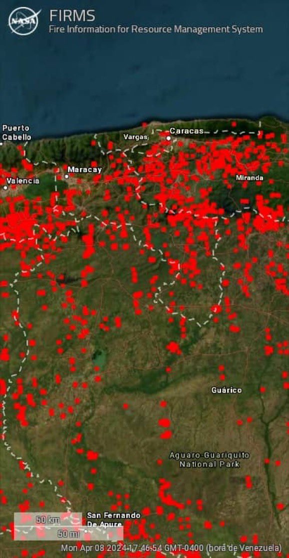 Alerta: Imágenes del Sistema FIRMS de la NASA, que muestra los incendios forestales en tiempo real.

Cada punto rojo es un incendio🤯

#8Abr

@JLopezCCS