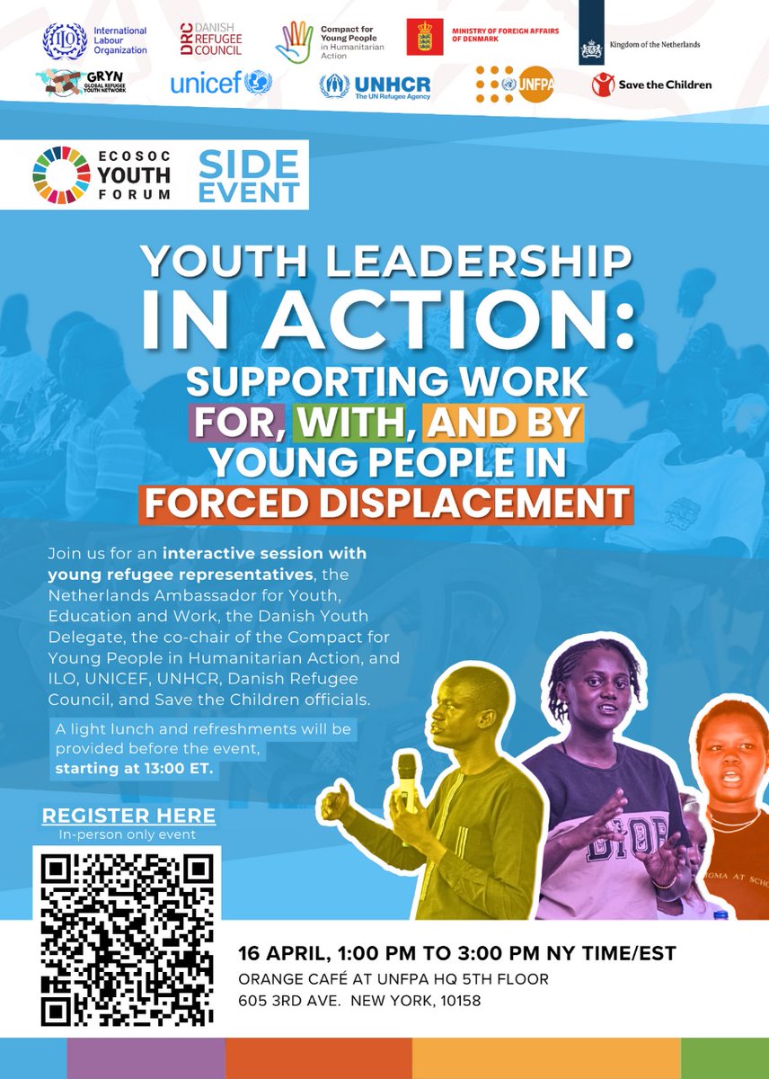 📅 April 16: Don’t miss the ECOSOC Youth Forum side event on empowering displaced youth! Insightful discussions, impactful solutions. 🌍✨ Register now for in-person participation: docs.google.com/forms/d/e/1FAI… #YouthEmpowerment #ECOSOC2024'
