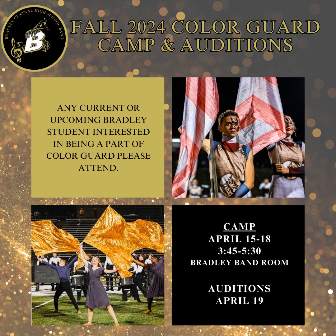 If you're a current or future Bradley student who wants to join our AMAZING Color Guard team, make sure to mark your calendar for camp and auditions happening next week from April 15th to the 19th.