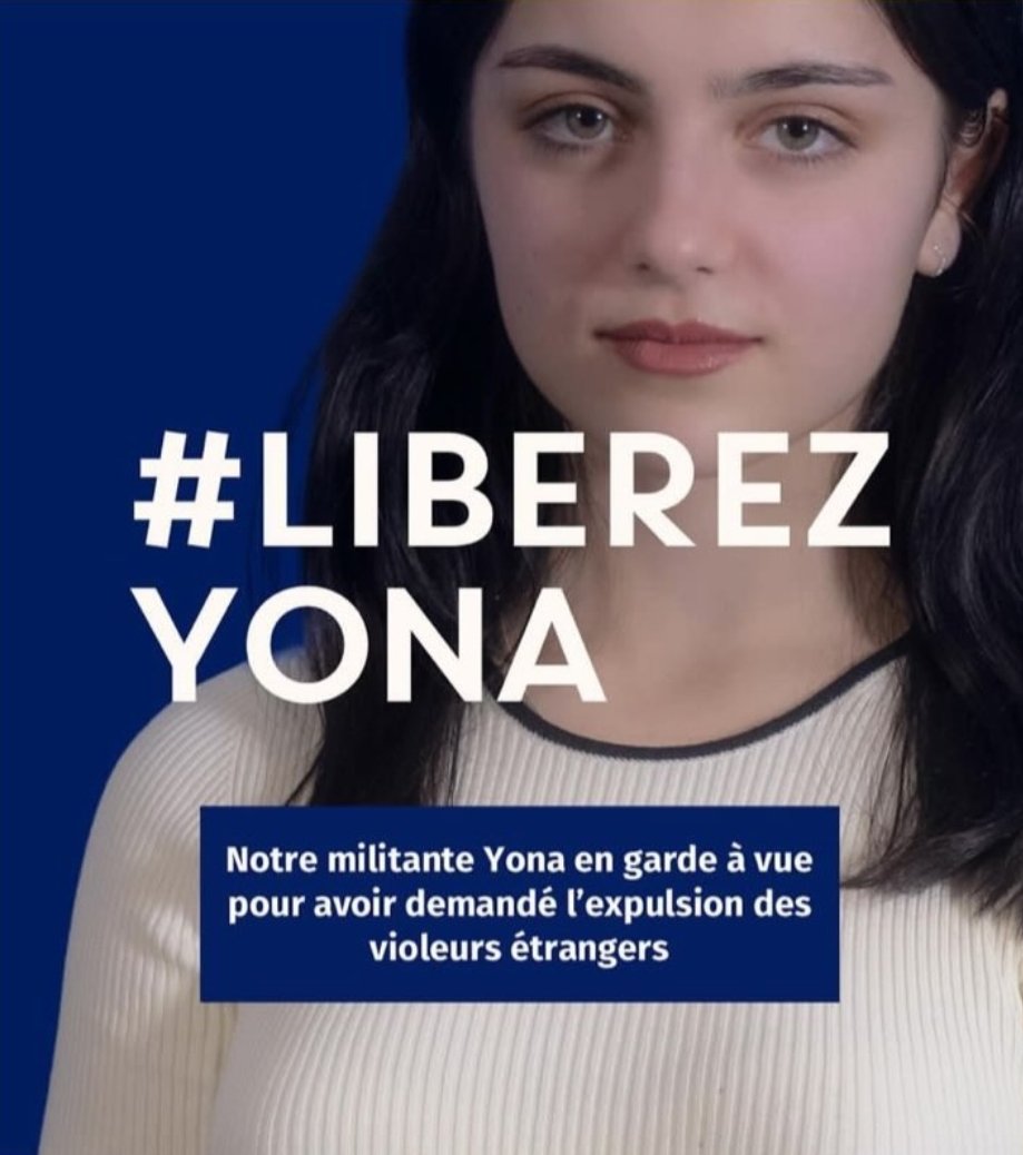 Yona, militante Némésis, est en garde à vue pour avoir osé dire que 46 femmes ont été victimes de migrants sous #OQTF.. Les migrants passent avant les femmes. #liberezYona #BFMTV #cnews #VivementLe9Juin