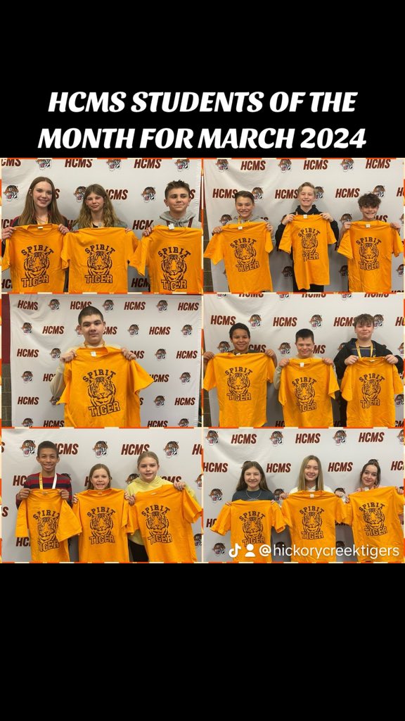 SoTM for March ‘24 <a href="/HCMSTigers157c/">Hickory Creek Middle School</a> 🐅 HCMS Students who are effective communicators! 6A Raelyn L &amp; Mikey B;6B Landry R &amp; Hailey M;7A Hailey S &amp; Michael D;7B Vivan D &amp; Nathan W;8A Levi S &amp; Amelia L;8B Karson K &amp; Addison M; ENCORE Robert S &amp; Jules S;PE Jake U &amp; Jaden W