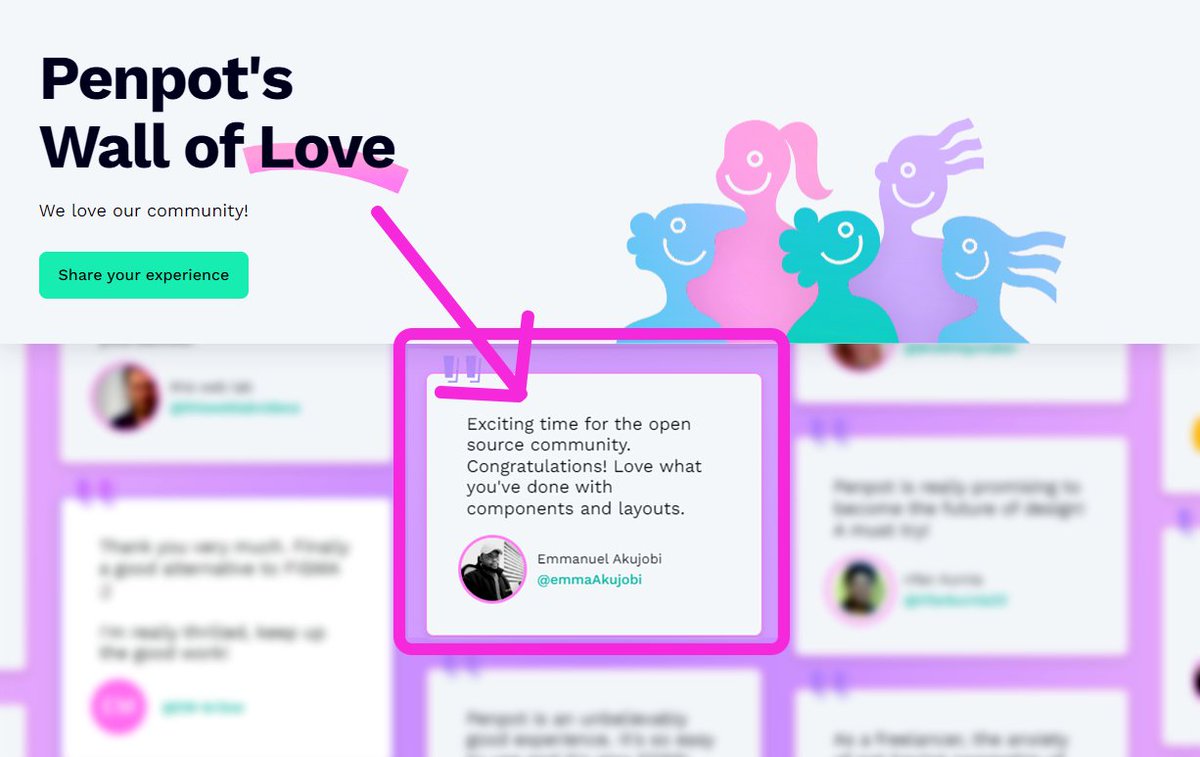 EmmaAkujobi's tweet photo. If you love Open source, you will love @penpotapp. It's design freedom🥳🤩. 

Yours truly is featured in the penpot community "wall of love". Thank you! 
https://t.co/6uXjKwrlSX https://t.co/5waq1ra8go