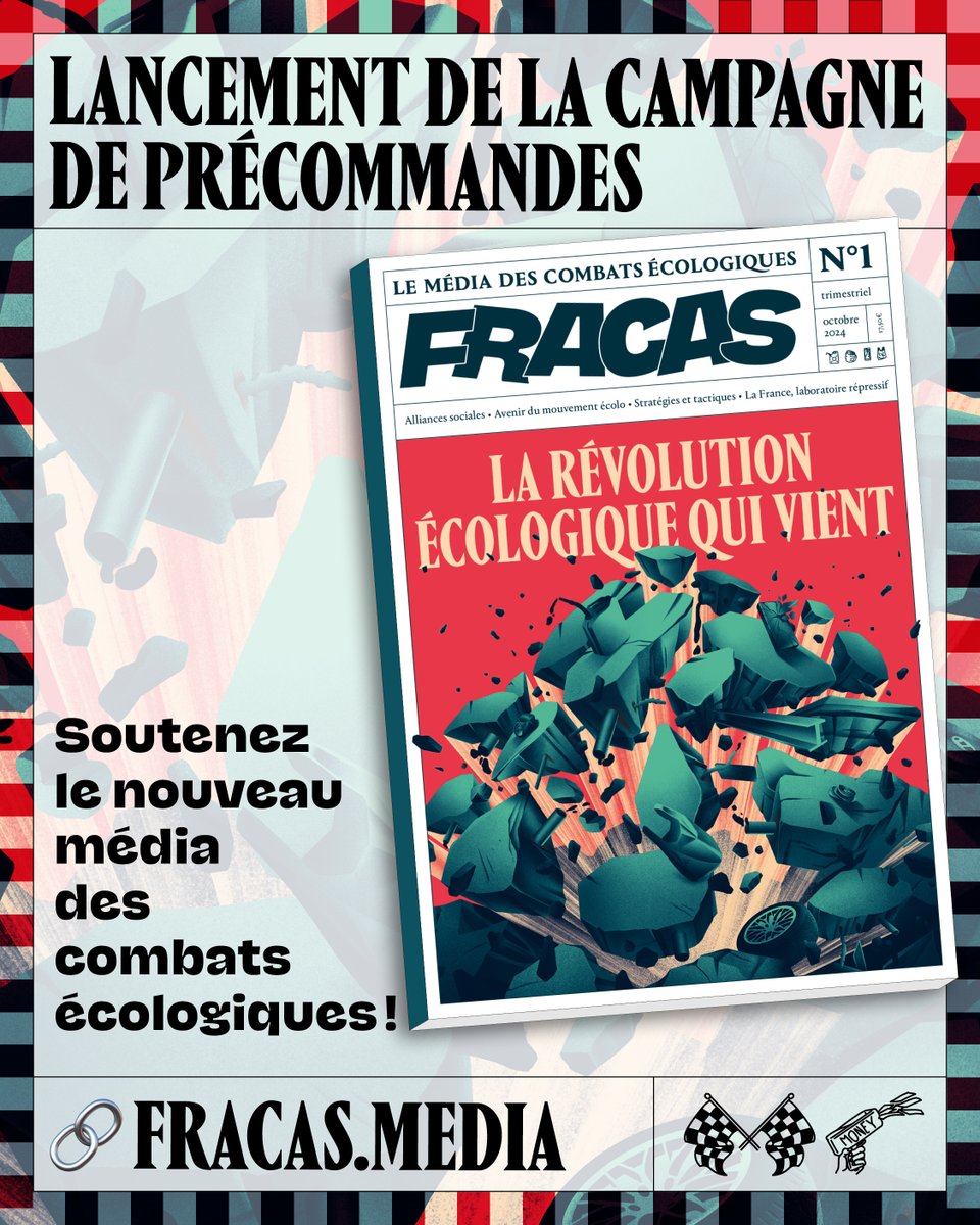 🚀 Après cinq mois de travail acharné, nous sommes fier·es de vous annoncer le lancement de la campagne de précommandes de <a href="/FracasMedia/">Fracas</a> !

📚Pour vous abonner et précommander notre premier numéro « La révolution écologique qui vient » → 🔗fracas.media