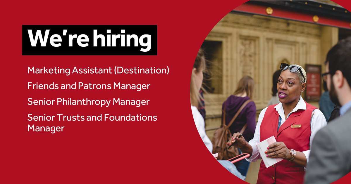 📣 We're hiring: 🔸Marketing Assistant (Destination) 🔸Friends and Patrons Manager 🔸Senior Philanthropy Manager 🔸Senior Trusts and Foundations Manager For more information and to apply: bit.ly/2rPc8bY