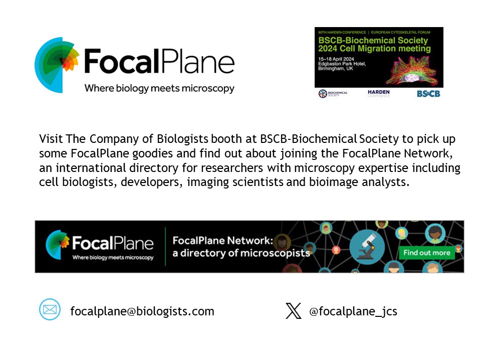 Attending #BioChemEvent this week? Visit @Co_Biologists booth to pick up some of our free goodies and find out about joining the FocalPlane Network, an international directory for researchers with #microscopy expertise. focalplane.biologists.com @Official_BSCB @BiochemSoc