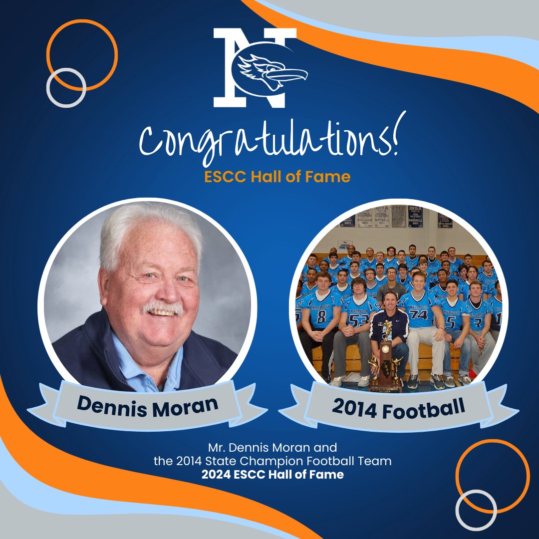 The ESCC Hall of Fame is getting some familiar faces! Congratulations to Mr. Dennis Moran and the 2014 Football Roadrunners (our very first IHSA State Champions) who will be inducted into the HOF on Thursday. #GoNaz @FootballNaz