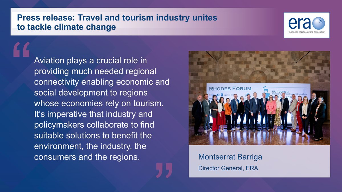 ERA, today with other association representatives from the European travel and tourism sectors, signed a landmark declaration in Rhodes, Greece promising decisive action towards more sustainable travel and tourism. Read our press release: eraa.org/news-room/pres…