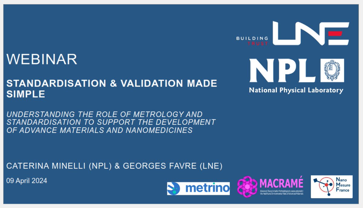 >80 registrants are joining our MACRAMÉ Webinar I: Standardisation & Validation made simple - Understanding the role of metrology and standardisation to answer the regulatory requirements for advanced materials and nanomedicines. Join future events here: bit.ly/MACRAME-Webina…