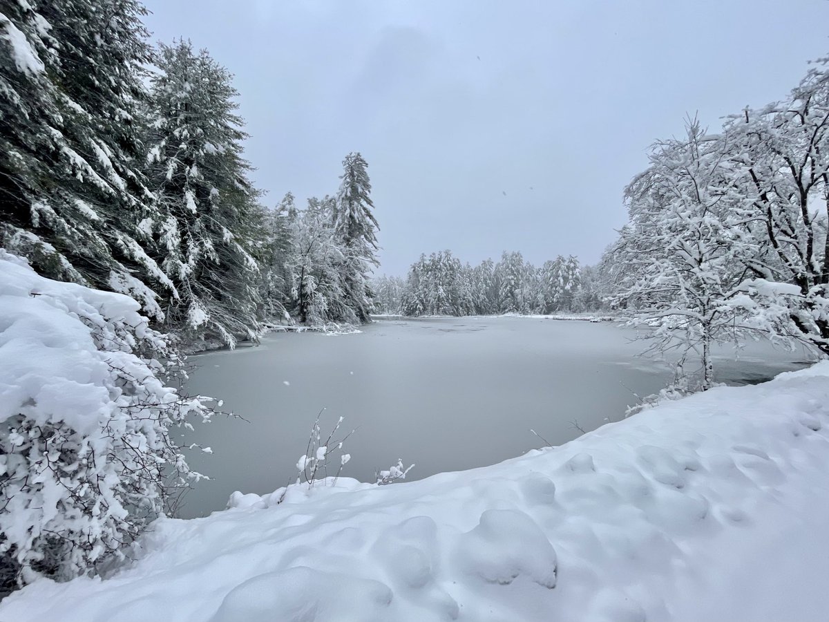 “Twilight on a frozen lake, a north wind about to break, on footprints in the snow and silence down below,” — recalling a Dylan line after an April blizzard in the Adirondacks