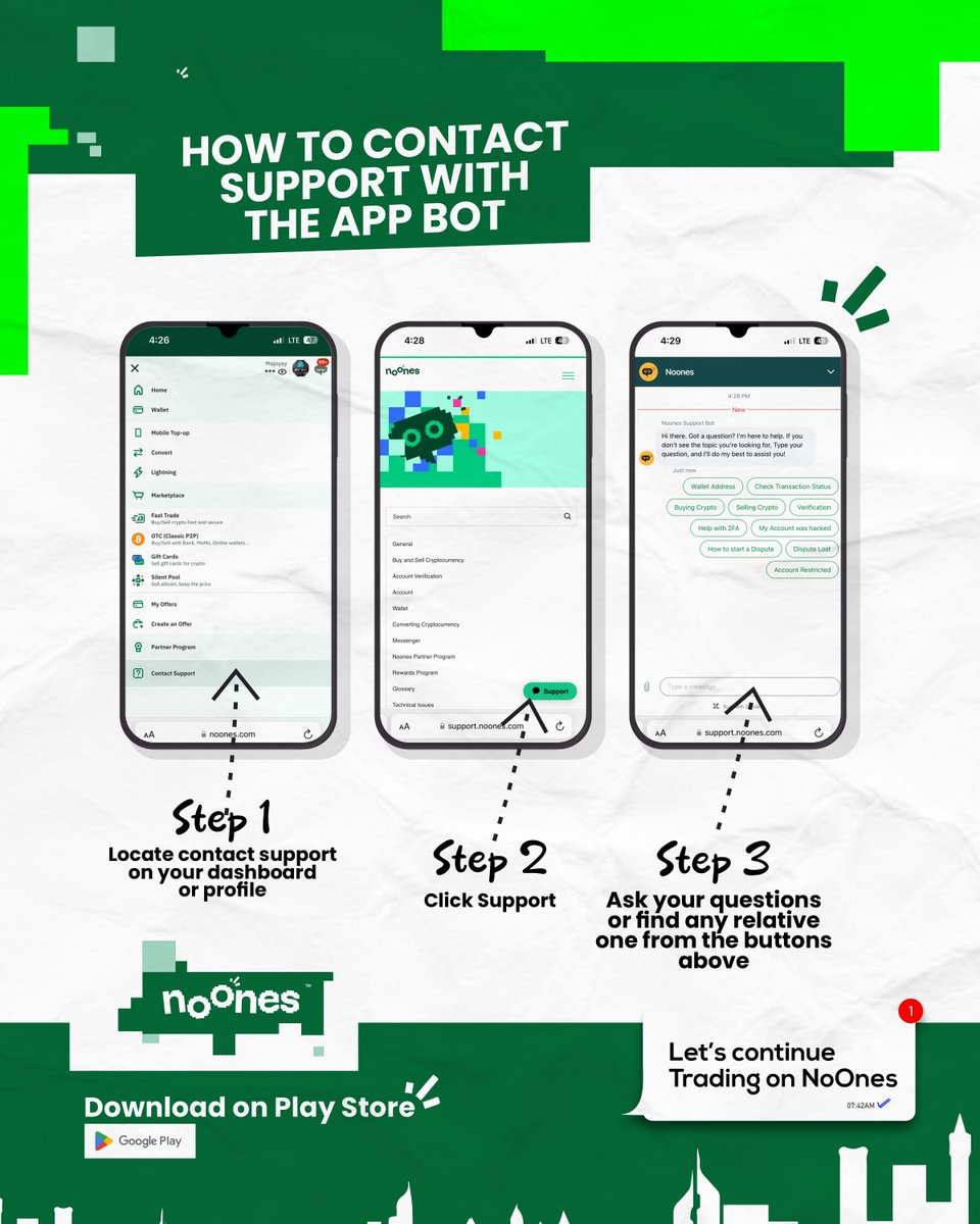 🛠 Need Support? No worries! #NoOnes has you covered with our quick and  easy support system. Just follow these 3 simple steps #CustomerSupport  #EasyAs123 https://t.co/YllNPVtTpW|#EveryoneEats #P2P #BTC #Crypto