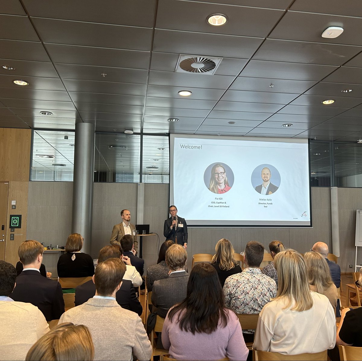 Level 20 Finland’s Launch Event has started 💫 The event is dedicated to paving the way for diversity and inclusion in the Finnish PE & VC industry! We are happy to see a room full of Finnish GPs and LPs. On the stage @pia_kall and @LMatiasKaila are opening the afternoon 👏🏻