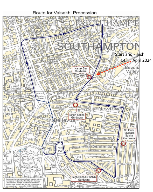 Reminder for the temporary road closures in place for the Vaisakhi Nagar Kirtan procession route today (14th April). The route will start in St Mary's, following The Avenue to Lodge Road and Bevois Valley, between 1:00pm and 4:00pm, please plan your journeys. @SouthamptonCC