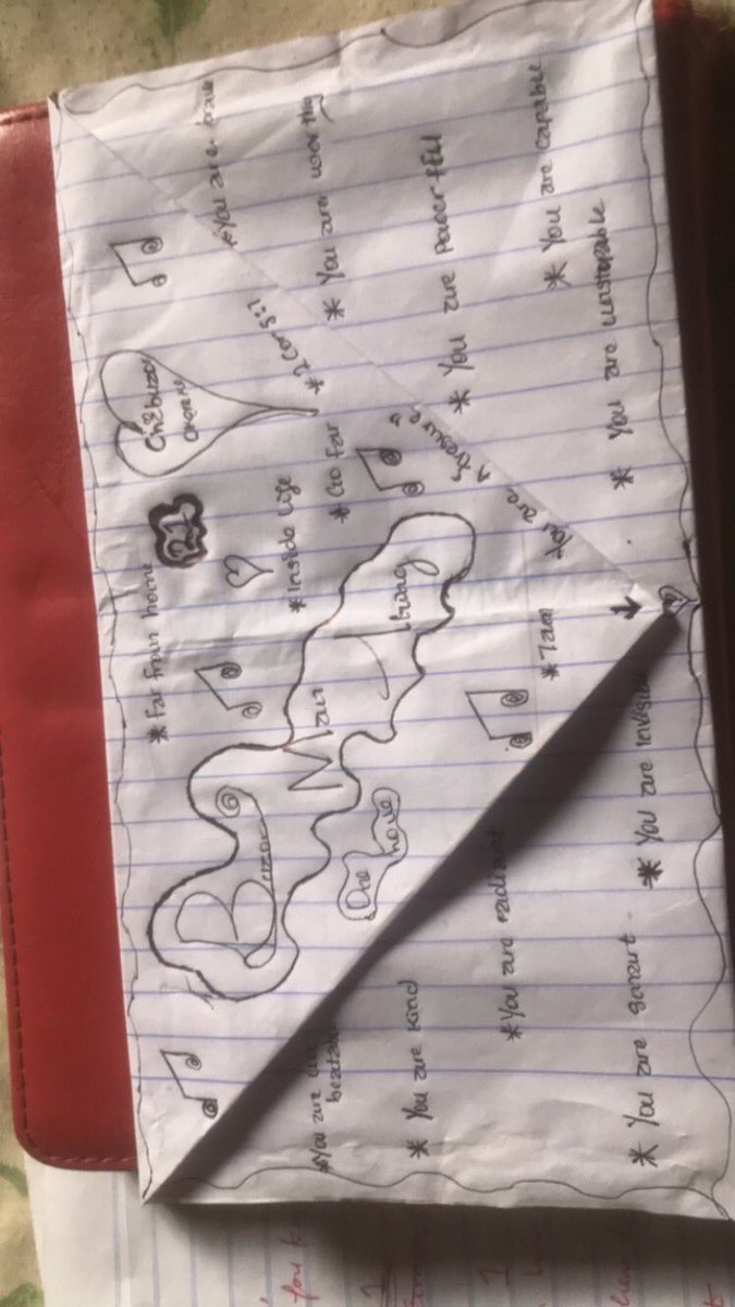 BVZY_P's tweet photo. So my 15yr old little sister brought me a paper envelope she designed herself as a birthday gift.
She wrote around the envelope titles of my songs she’s heard/ listened to and other encouraging words. Peep FAR FROM HOME… 
Here’s what it looks like. 
Thread continues…… https://t.co/Bz7Aw94Y1Z