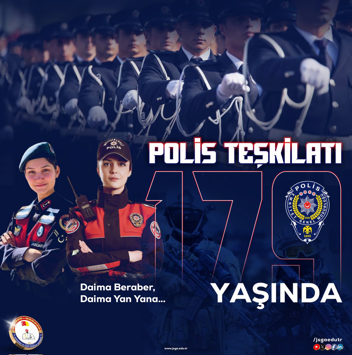 Daima beraber, daima yan yana.

Türk Polis Teşkilatının kuruluşunun 179'uncu yılı kutlu olsun.

#PolisHaftası
#179Yaşında
#TürkPolisi