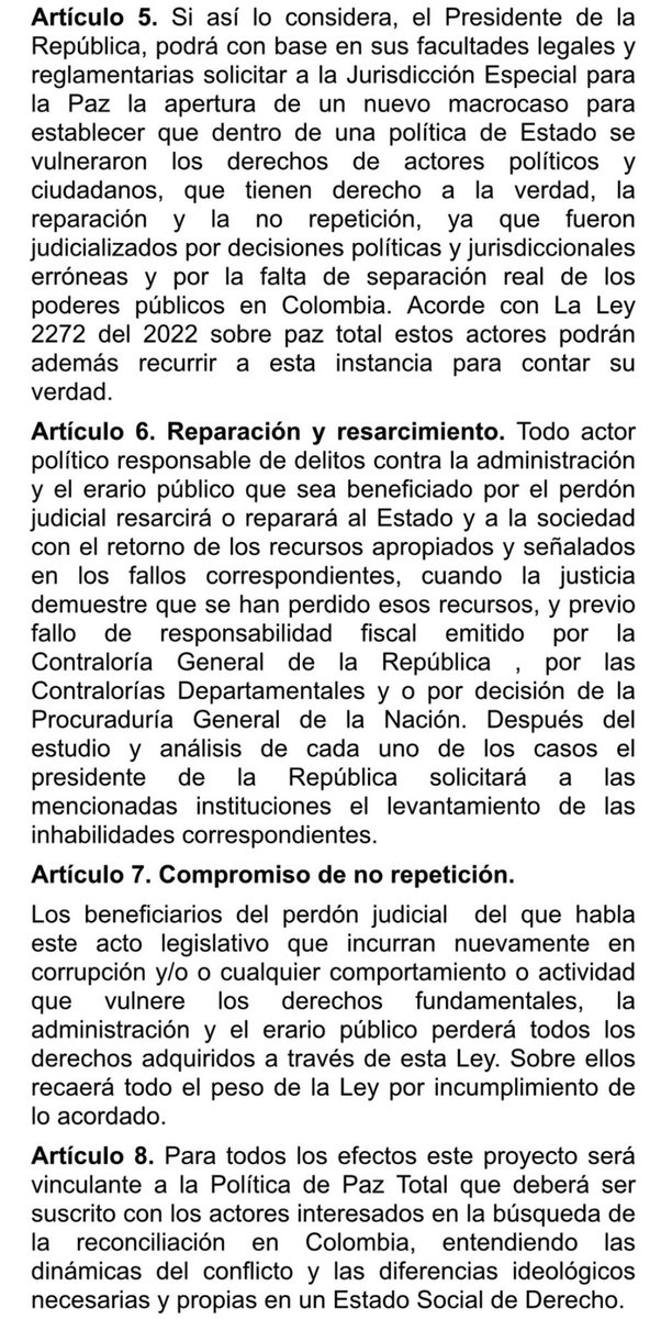 Alerta la senadora @AngelicaLozanoC sobre este texto de reforma constitucional que empieza a ser socializado en algunos círculos del congreso y que le da 'superpoderes judiciales' al presidente. Se crearía la figura de perdón presidencial para todo delito en el marco de la paz…