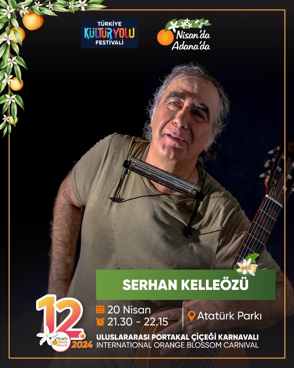 📌 Serhan Kelleözü | 20 Nisan 2024 |  21:30 – 22:15
@kelleozu 

#NisandaAdanada
@turkiyeky 
@TCKulturTurizm 

#AdanaPortakalÇiçeğiKarnavalı #Adana #NisandaAdanada #Karnaval