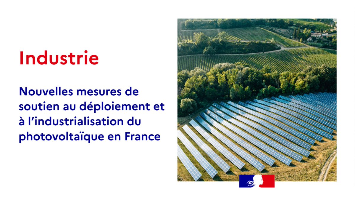#Industrie | @BrunoLeMaire et @RolandLescure ont annoncé, ce vendredi 5 avril, de nouvelles mesures de soutien au déploiement et à l’industrialisation du photovoltaïque en France. En savoir plus 👉entreprises.gouv.fr/fr/actualites/… #Ecologie