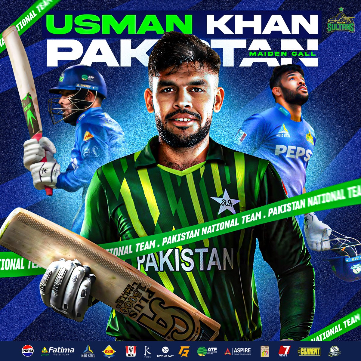 𝐓𝐈𝐌𝐄 𝐓𝐎 𝐃𝐎𝐍 𝐓𝐇𝐄 𝐆𝐑𝐄𝐄𝐍 𝐉𝐄𝐑𝐒𝐄𝐘 🇵🇰 

Maiden call-up to the Pakistan team for Usman Khan! All the best to the Sultan 🙌

#SultanSupremacy | #PAKvNZ