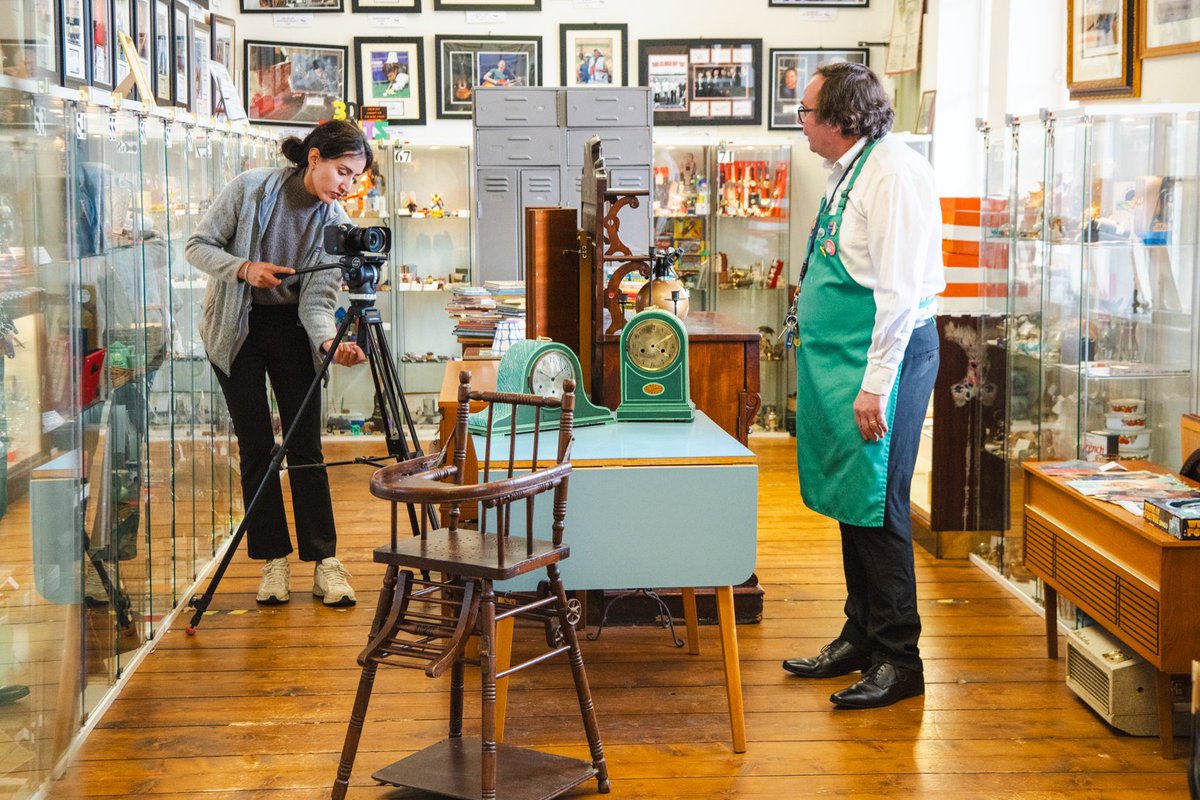 Behind the scenes from today's shoot at Al's Emporium for an upcoming episode of BBC's Money For Nothing! 🎥 📺 Tune in this Thursday to also see them visit @MrsSinclairs – and if you spot something you like, be sure to visit both shops on the top floor of The Piece Hall.