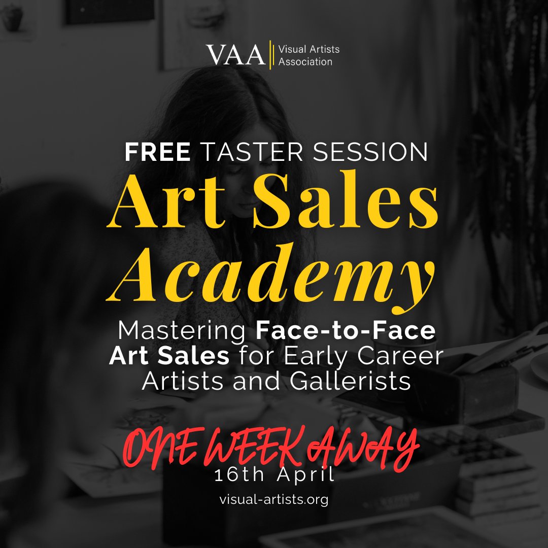 Join us for a FREE taster session! This is a sneak peek into the full program, offering early-career artists & gallerists a firsthand experience of the valuable skills and insights the Art Sales Academy has to offer. Book now: eventbrite.co.uk/e/868330679437 #VisualArtistsAssociation