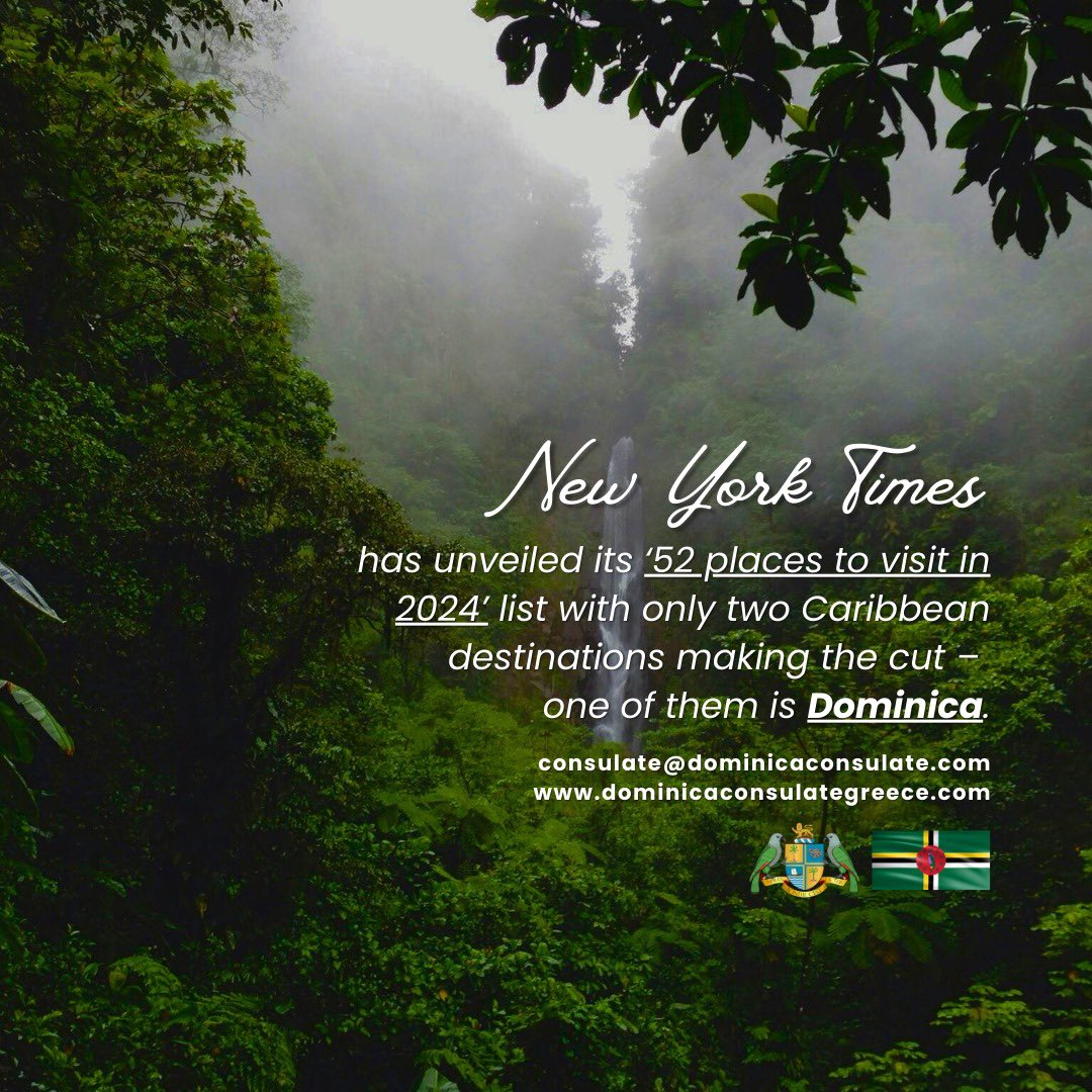 Placed as number 11 on the travel list, #Dominica was highlighted in the article for its #volcanoes, #rainforests, #waterfalls, and #hotsprings. It was also described as a #playground for #eco #adventurers, especially for persons who enjoy #hiking. #Caribbean #TravelTuesday