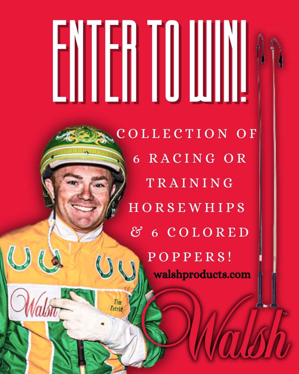 TR_Harness's tweet photo. ENTER TO WINβΌοΈ Head over to our Facebook page for your chance to win a Collection of 6 Racing or Training Horsewhips and 6 Colored Poppers from @walshharnessracing!
Shop Today: https://t.co/OteUcHIl39
#winwithwalsh #harnessracing #tetrickracing #horseracing https://t.co/w3ehpkru3o