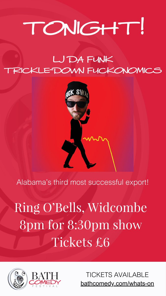 Bath Comedy Festival (@bathcomedyfest) on Twitter photo Join us for another fantastic #LaughInBath at the #BathComedyFestival.
Tonight we've got two acts at Ring O Bells Bath: #AliceFrick - The Anti Self-Help Show and <a href="/ljdafunk/">Karl Littlejohn</a> in... Trickle-down Fuckonomics
And the #FutureOfComedy perform at #Nowhere in our #BathNewAct24 Competition Join us for another fantastic #LaughInBath at the #BathComedyFestival.
Tonight we've got two acts at Ring O Bells Bath: #AliceFrick - The Anti Self-Help Show and <a href="/ljdafunk/">Karl Littlejohn</a> in... Trickle-down Fuckonomics
And the #FutureOfComedy perform at #Nowhere in our #BathNewAct24 Competition