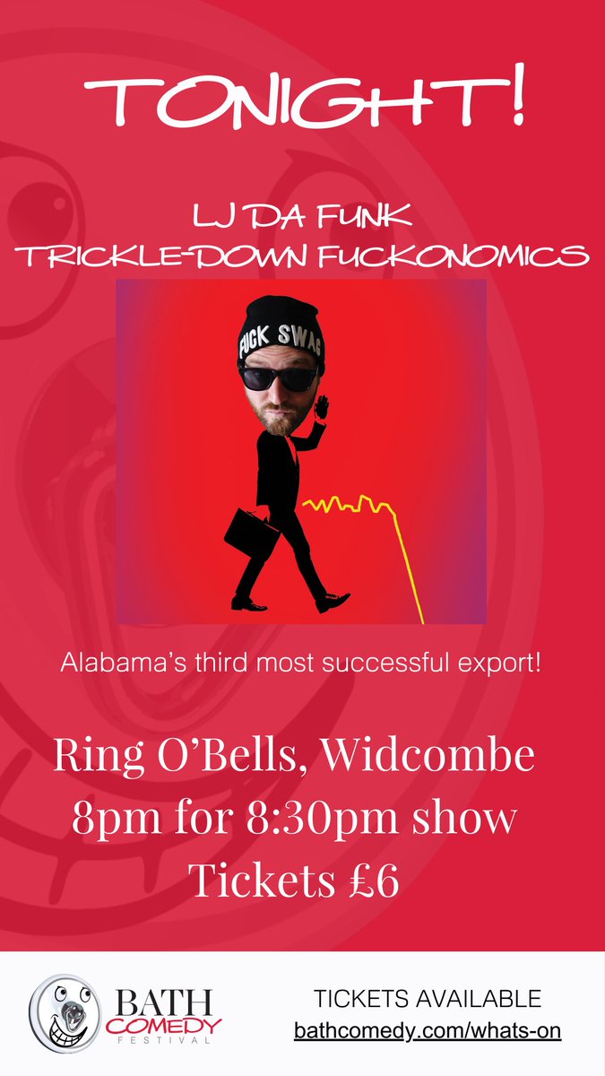 Join us for another fantastic #LaughInBath at the #BathComedyFestival. Tonight we've got two acts at Ring O Bells Bath: #AliceFrick - The Anti Self-Help Show and @ljdafunk in... Trickle-down Fuckonomics And the #FutureOfComedy perform at #Nowhere in our #BathNewAct24 Competition