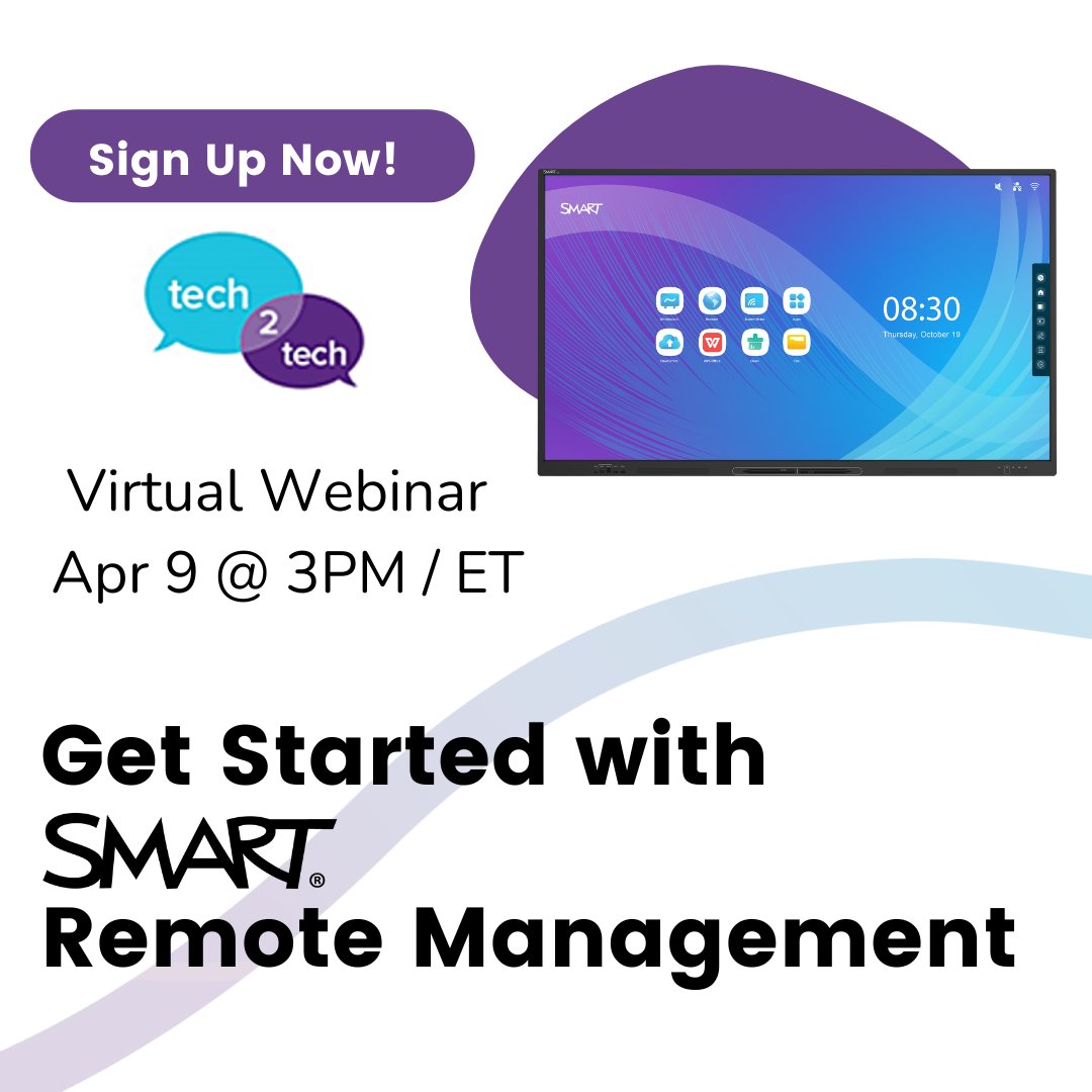 Join us for this Getting Started with SMART Remote Management webinar TODAY! Review the steps required in getting your SRM account set up, adding devices to the domain, and how to work with the prebuilt command set. Sign up here: bit.ly/43t2H2i