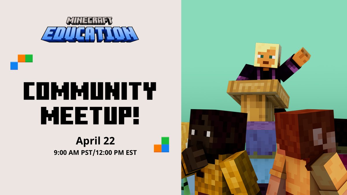 🎉Calling all Minecraft educators! Join our first live, online meetup on 4/22 at 9am PDT 🗓️ Whether you're a newbie, a seasoned pro, or exploring #MinecraftEdu with your child, don’t miss this chance to connect, learn, and share. Grab your spot today: msft.it/6014cQ2Ek
