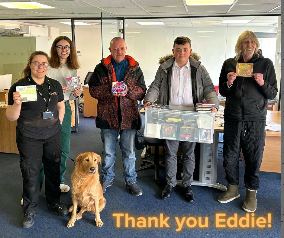 EntrainSpace's tweet photo. A big thank you to Eddie and @finch_cottage for the generous donation of DVDs and CDs! Our resident #veterans will love these! #WeAreEntrain https://t.co/Gs51ak0JUe