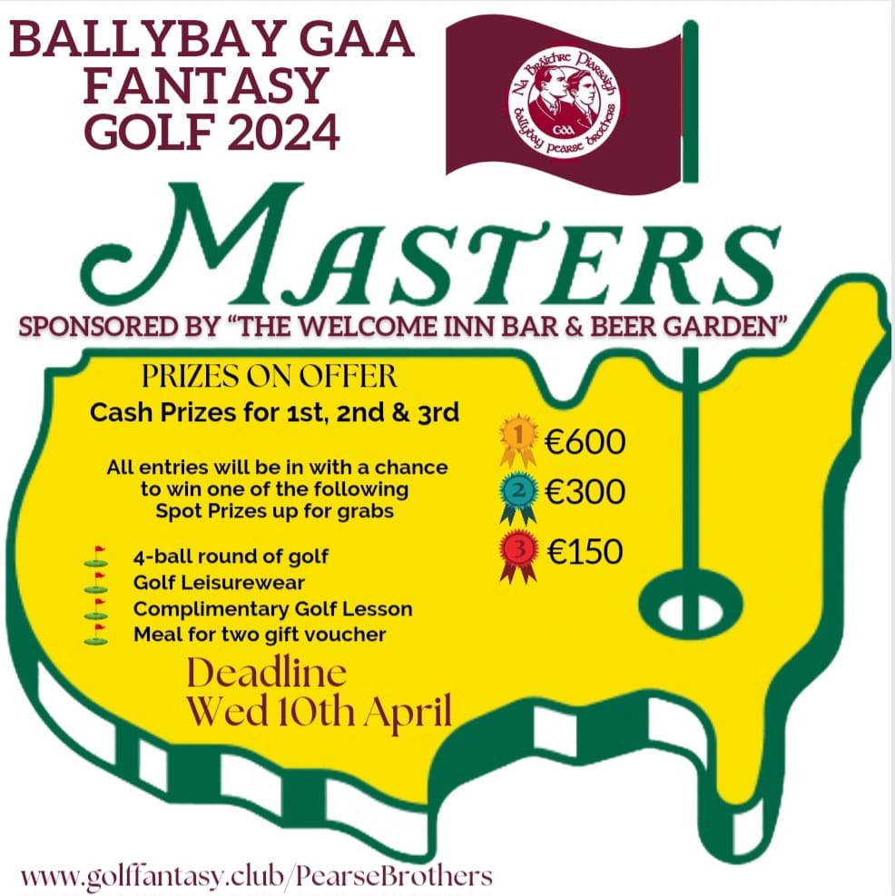 ⛳Don’t miss out on the Ballybay GAA Fantasy Golf 2024!It’s your chance to win cash prizes and exciting spot prizes. Deadline April 10th.Pick 3 golfers and see can they see the weekend out to get the best score,click the link for more🏌️‍♂️⛳️ #Golf #Masters golffantasy.club/PearseBrothers