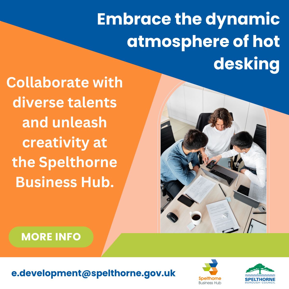 Elevate your workday with Spelthorne Business Hub's modern hot desk setup. With superfast free Wi-Fi 
and a mix of communal and quiet spaces, find your perfect balance between productivity and comfort. 
#ProductivityBoost #SpelthorneBusinessHub #SpelthorneBoroughCouncil