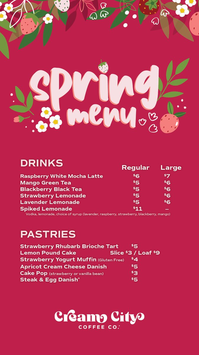 Good morning! 🌸🌞 It's a new season at Cream City Coffee Co. Stop in and enjoy the all-new Spring Menu.