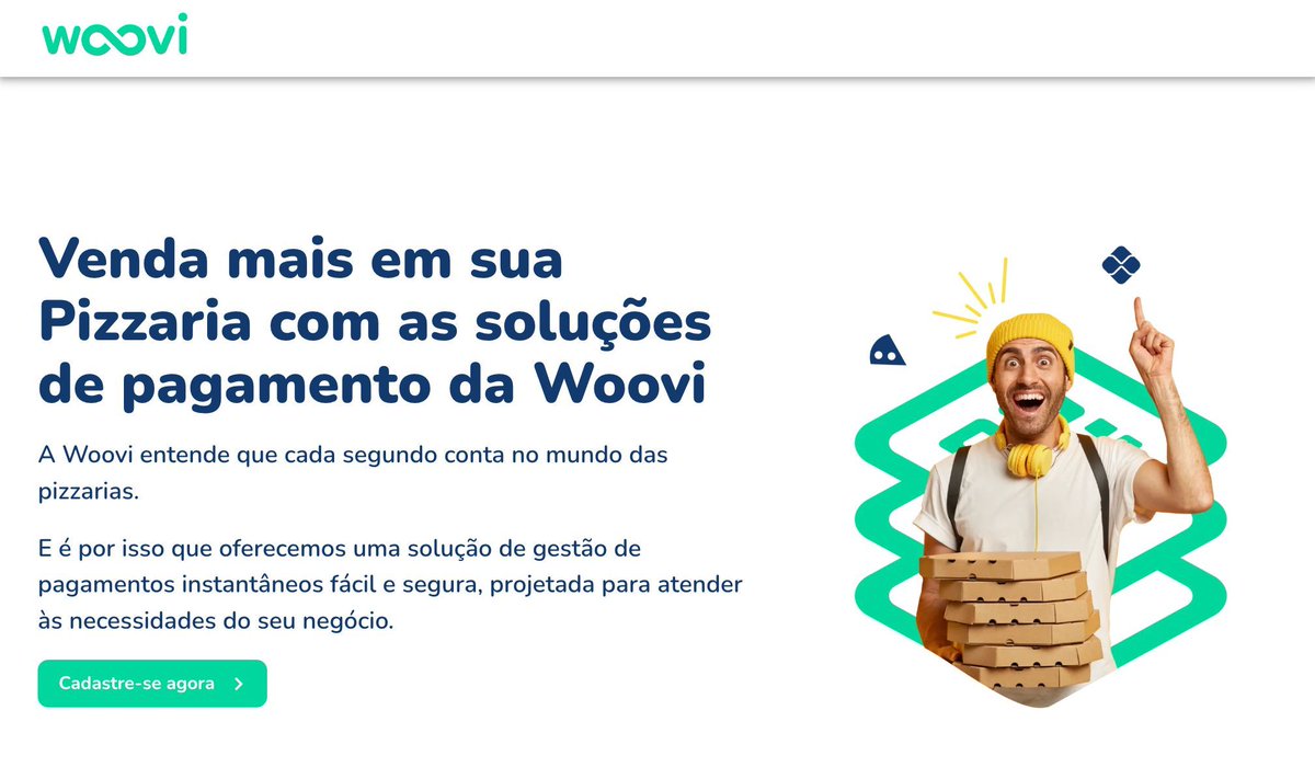 A Woovi tem a solução ideal para diversos segmentos, e as pizzarias são um deles. Nossa plataforma emprega a mais avançada tecnologia em pagamentos instantâneos. Cadastre-se agora e integre as nossas soluções ao seu site de vendas: woovi.com/segmento/pizza… #woovi #pizzarias #pix