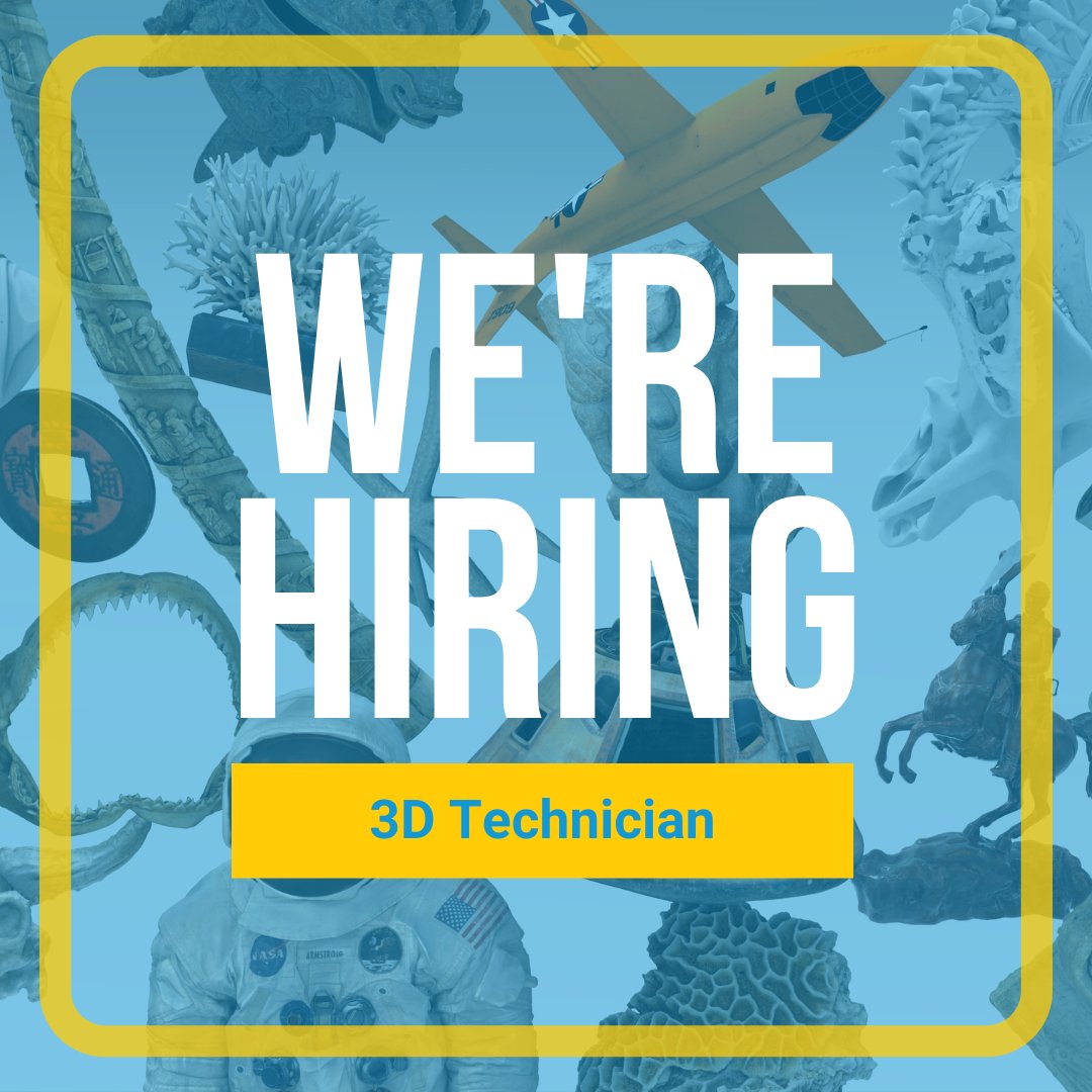 Smithsonian3D's tweet image. We are hiring! Apply to join the Smithsonian 3D team as a 3D scanning/processing technician: usajobs.gov/job/785493200

In your application, please be specific about your experience using techniques, tools, and software. This posting closes on 04/22/2024 or after 150 applicants.🚀
