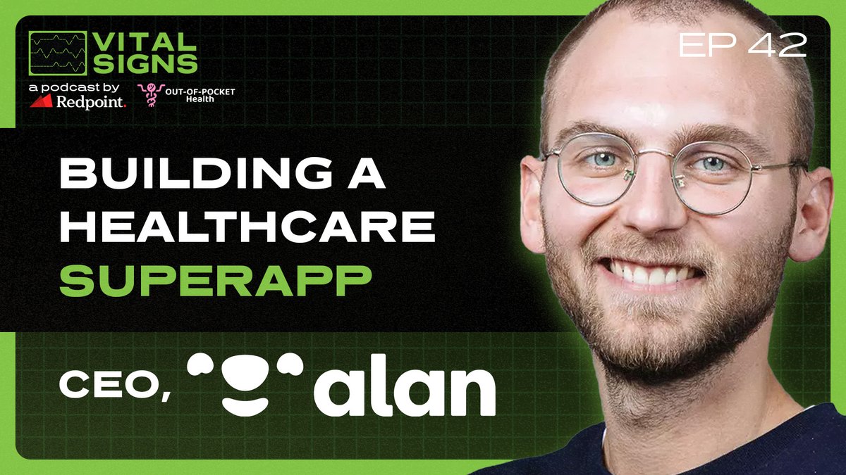 🎙️New Vital Signs with @jcsamuelian (CEO of French health insurance unicorn @avec_alan) and @nikillinit on: - Building a healthcare superapp - Health tech in Europe - The future of Alan - AI in healthcare Spotify: spoti.fi/49u47ej Apple: apple.co/4aK73oi