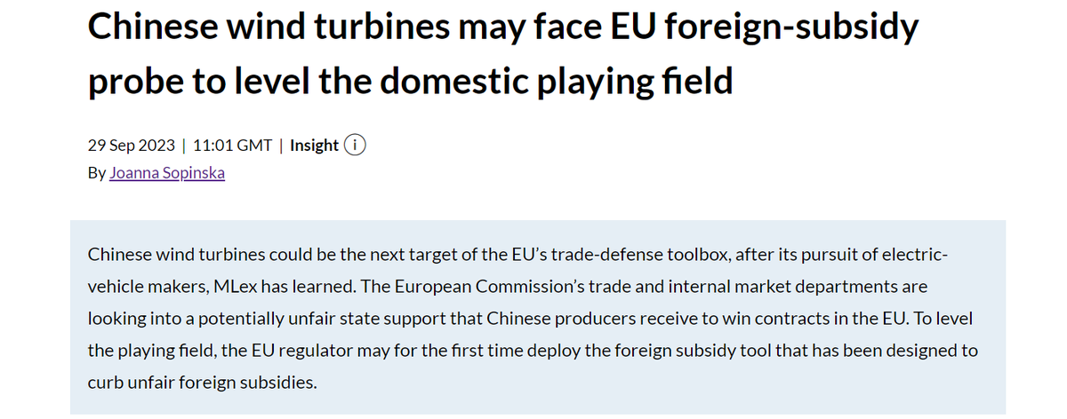 So, you say this one is finally happening today?

‼️EU competition commissioner Margrethe Vestager announces today an anti-subsidy probe into Chinese suppliers of wind turbines.