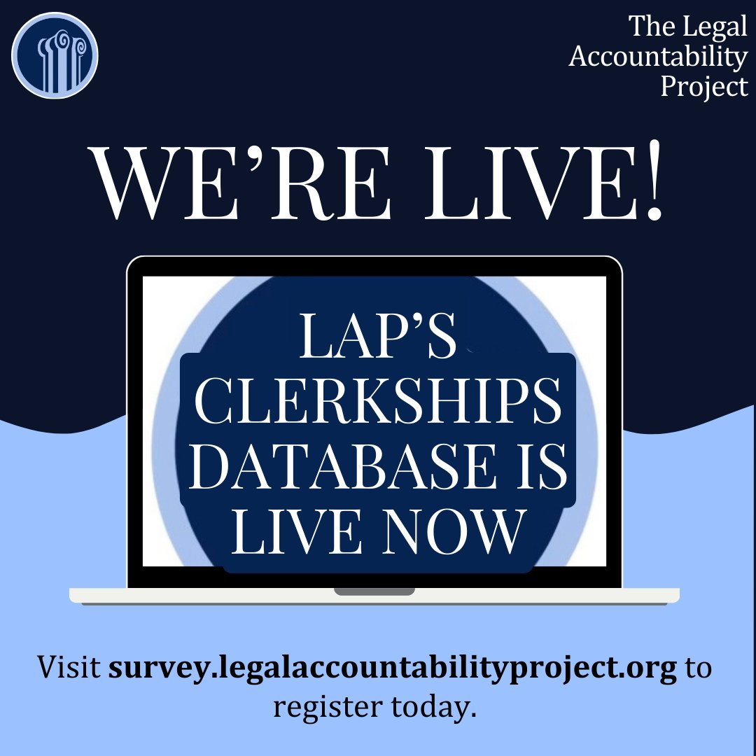 WE’RE LIVE! It's finally here - the *official* launch of @The_LAP_'s Centralized Clerkships Database! If you’re applying for state or federal #clerkships, you can now log into LAP’s Database for candid clerkship info. Details below. 👇