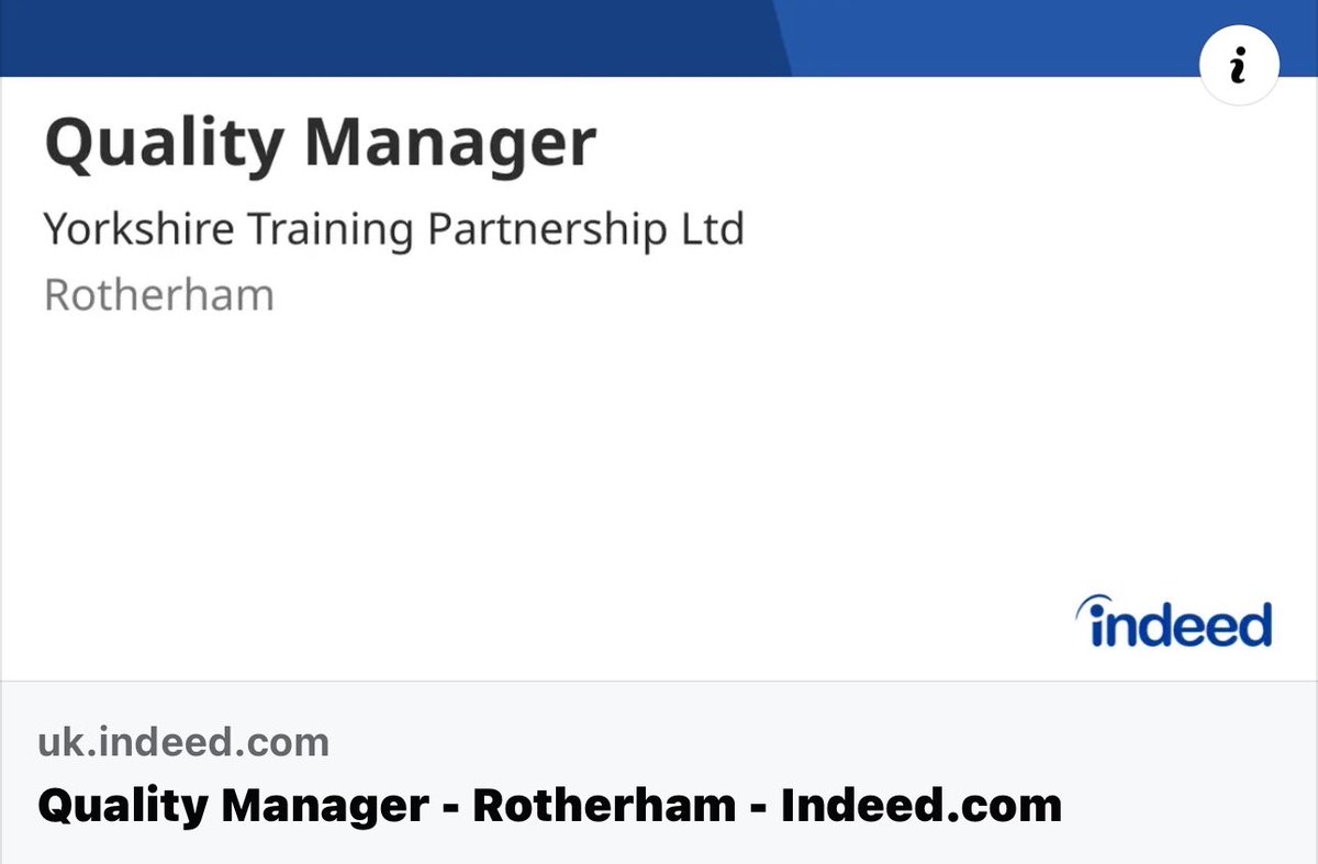 We have an exciting opportunity available for a full-time Quality Manager. For further information about the post please visit: uk.indeed.com/m/viewjob?jk=3… #qualitymanagement #qualitymanager #yorkshirejobs #southyorkshirejobs