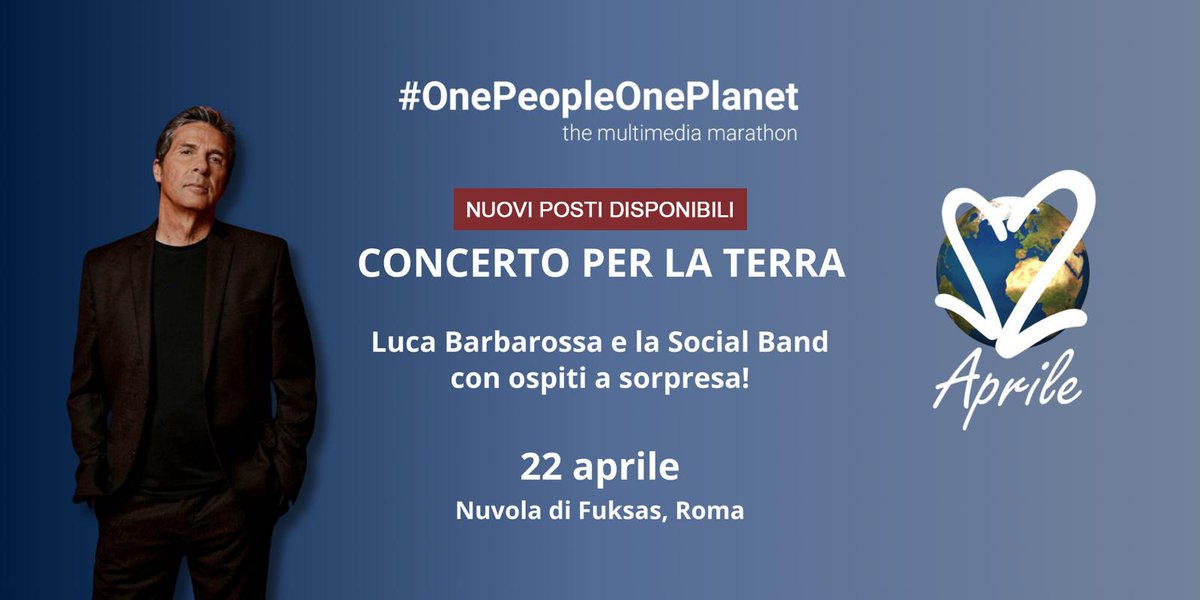 Nuovi posti disponibili per la serata del 22 aprile all’Auditorium della Nuvola in cui suonerò con la Social Band per celebrare la Giornata Mondiale della Terra! Potete continuare a prenotarvi cliccando su eventbrite.it/e/earth-day-20… @OTRlive @EarthDayItalia #OnePeopleOnePlanet